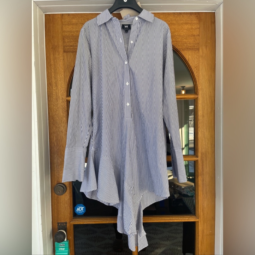 W By Worth Blue White Striped Oversized Shirt Dress Size Small